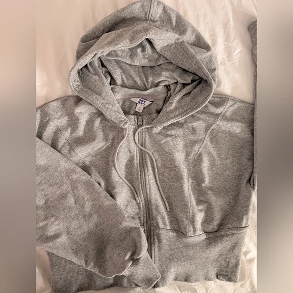 Joy Lab Cropped Full Zip Hoodie Gray Heather - Picture 2 of 6